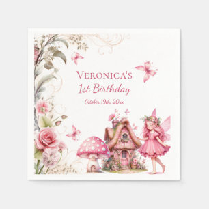 Fairy 1st Birthday Pink Floral Whimsical Napkins