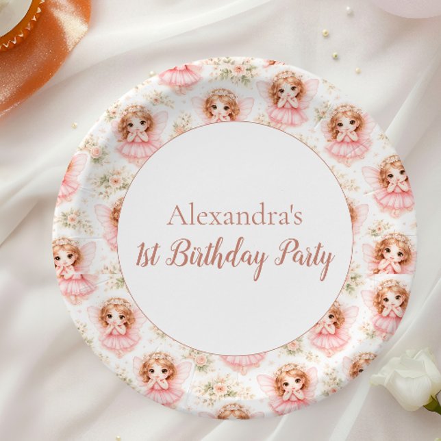 Fairy 1st Birthday Pink Garden Paper Plates (Creator Uploaded)