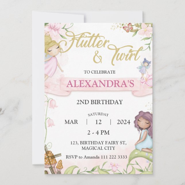 Fairy 2nd 3rd 4th 5th 6th Birthday Forest Mushroom Invitation (Front)