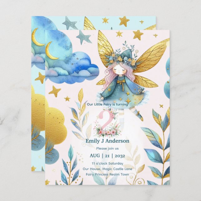 Fairy 2ND Birthday Fairytale TWO TODAY Birthday (Front/Back)