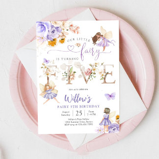 Fairy 5th Birthday Party Invitation