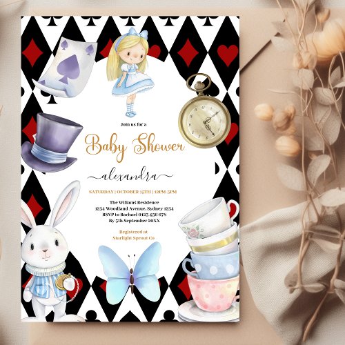 Fairy Alice in Wonderland Baby Shower Invitation