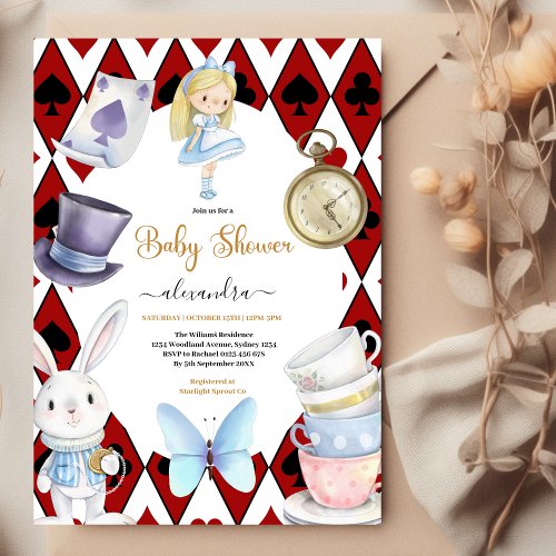 Fairy Alice in Wonderland Baby Shower Invitation