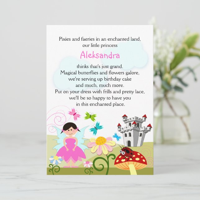 Fairy and Butterflies Birthday Party Invitation (Standing Front)