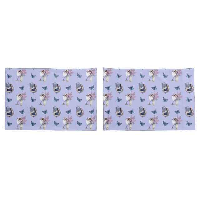 Fairy and Butterflies Pattern on Periwinkle Pillow Case (Back-Set)