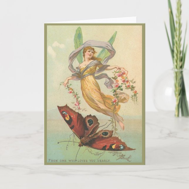 Fairy and Butterfly in the Sky Greeting Card (Front)