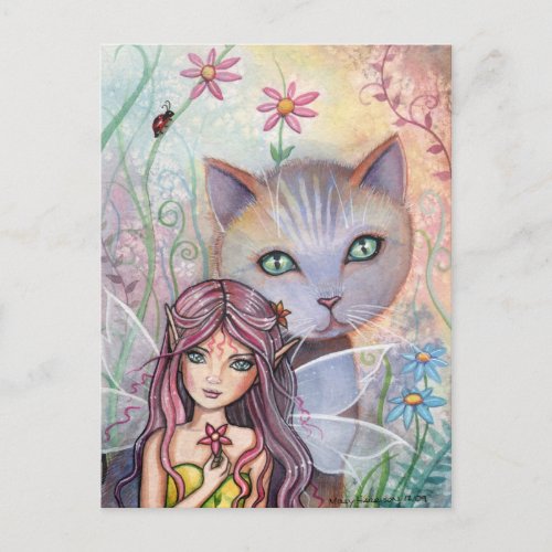 Fairy and Cat Postcard Mini Print by Molly