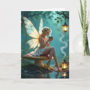 Fairy and Coffee Themed Birthday for Her Card