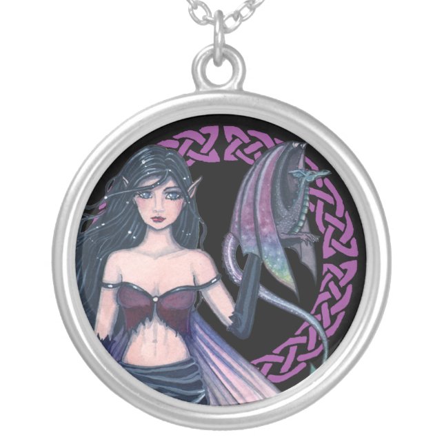Fairy and Dragon Celtic Pendant Necklace (Front)