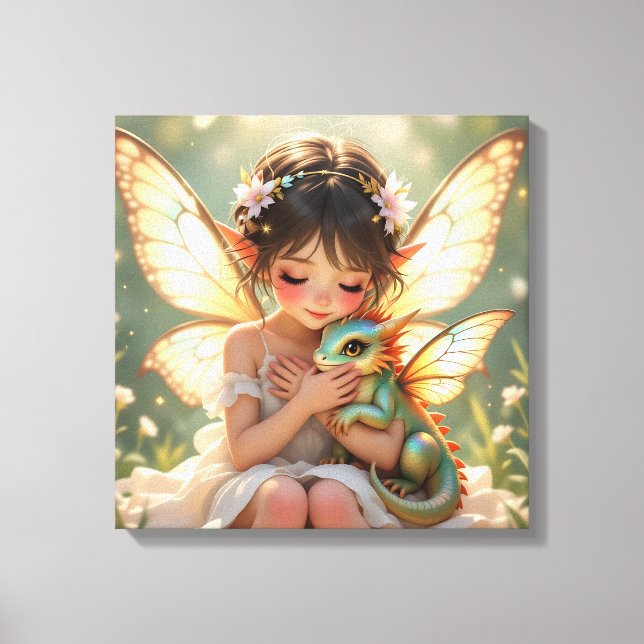 Fairy and Dragon | Chibi Anime Fairy Tale Canvas Print (Front)