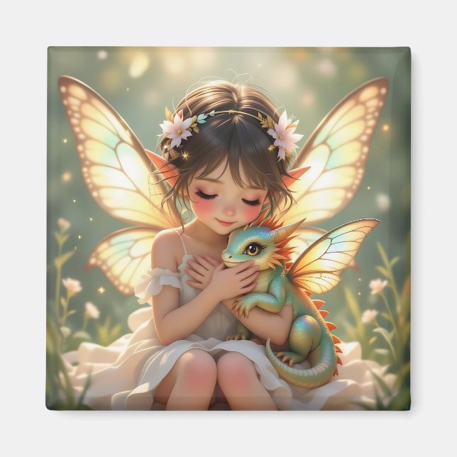 Fairy and Dragon | Chibi Anime Fairy Tale Magnet (Front)