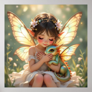 Fairy and Dragon Chibi Anime Fairy Tale Poster