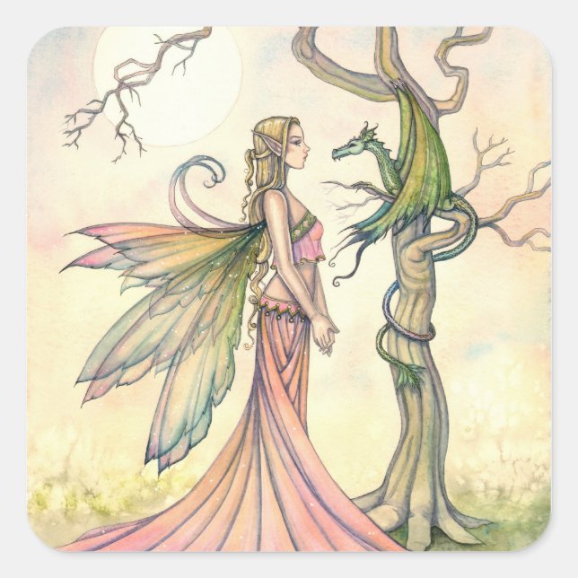 Fairy and Dragon Fantasy Art Stickers (Front)