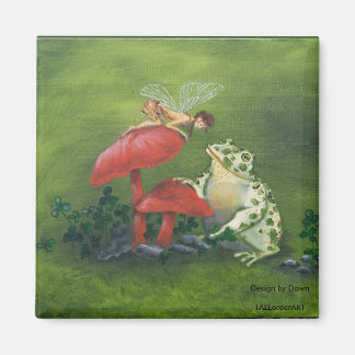 "Fairy and Frog" square magnet