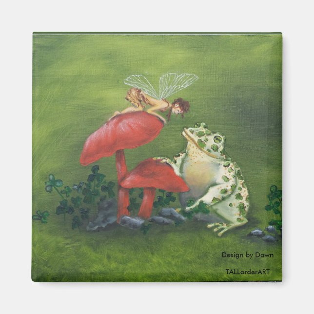 "Fairy and Frog" square magnet (Front)