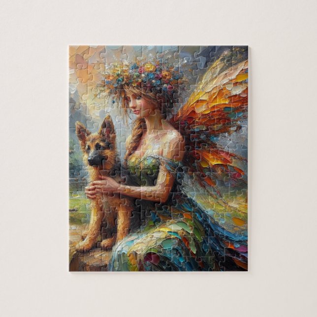 Fairy And German Shepherd Puppy Jigsaw Puzzle (Vertical)