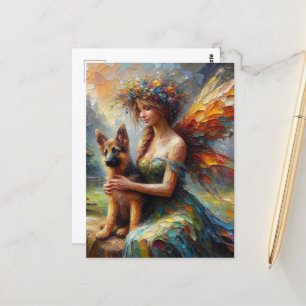 Fairy And German Shepherd Puppy Postcard