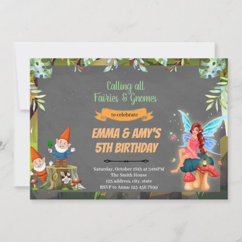 Fairy and gnome joint party Invitation