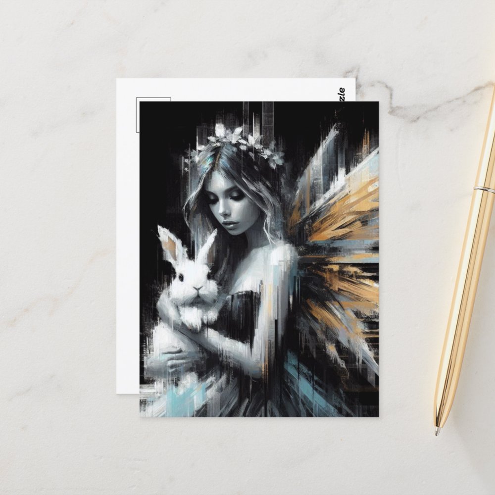 Fairy and her Bunny Glitch Postcard