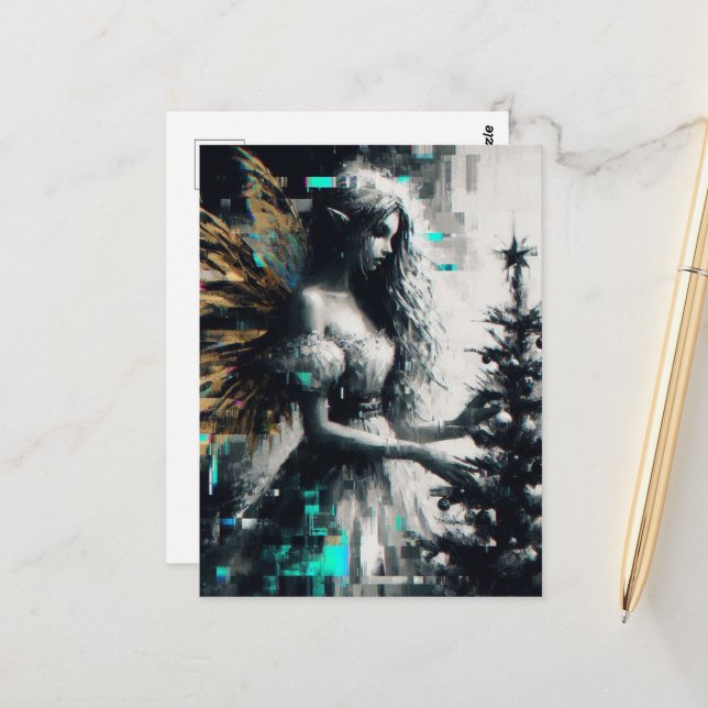 Fairy and her Christmas Tree Glitch Postcard (Front/Back In Situ)