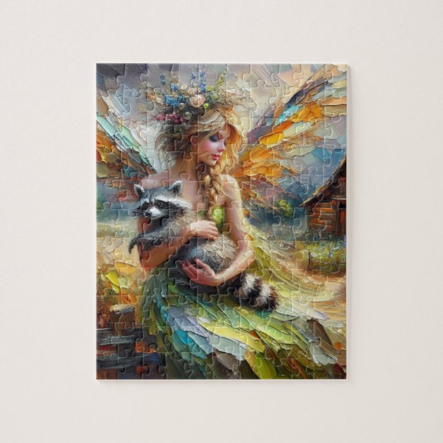 Fairy and her Pet Raccoon Jigsaw Puzzle (Vertical)