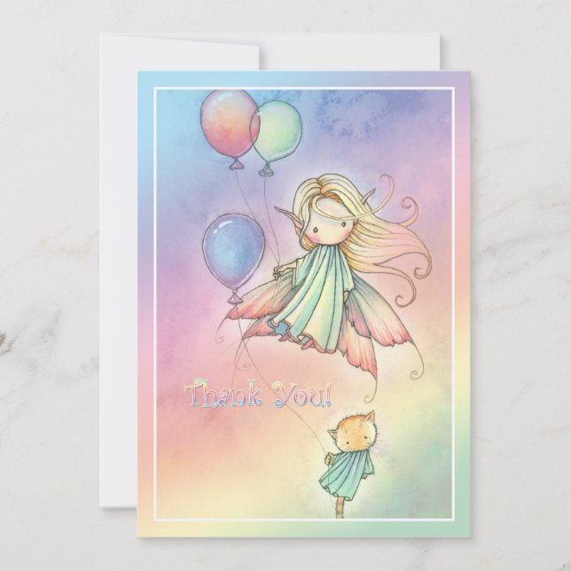 Fairy and Kitty Set of  Birthday Thank You Notes (Front)