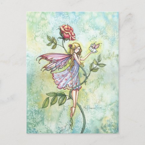 Fairy and Little Winged Bunny Fantasy Art Postcard