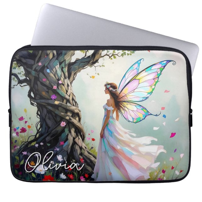 Fairy and Magical Vine Wrapped Tree Personalized Laptop Sleeve (Front)