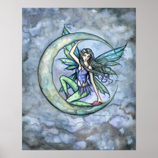 Fairy and Moon Fantasy Art Poster (Front)