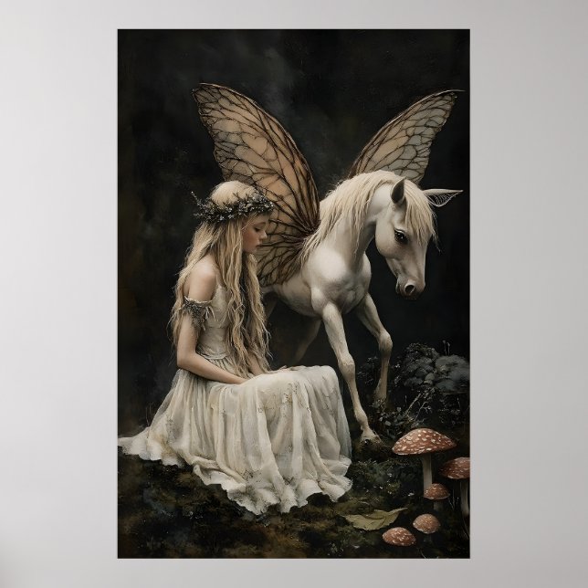 Fairy And Pegasus Art Print, Dark Academia Poster (Front)