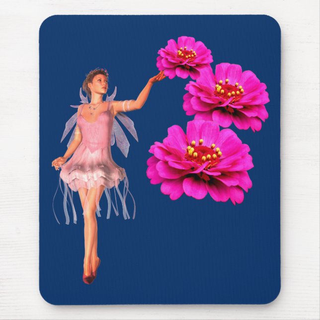 Fairy And Pink Zinnia Flowers Mouse Pad (Front)