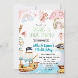 Fairy and Pirate birthday party invitation