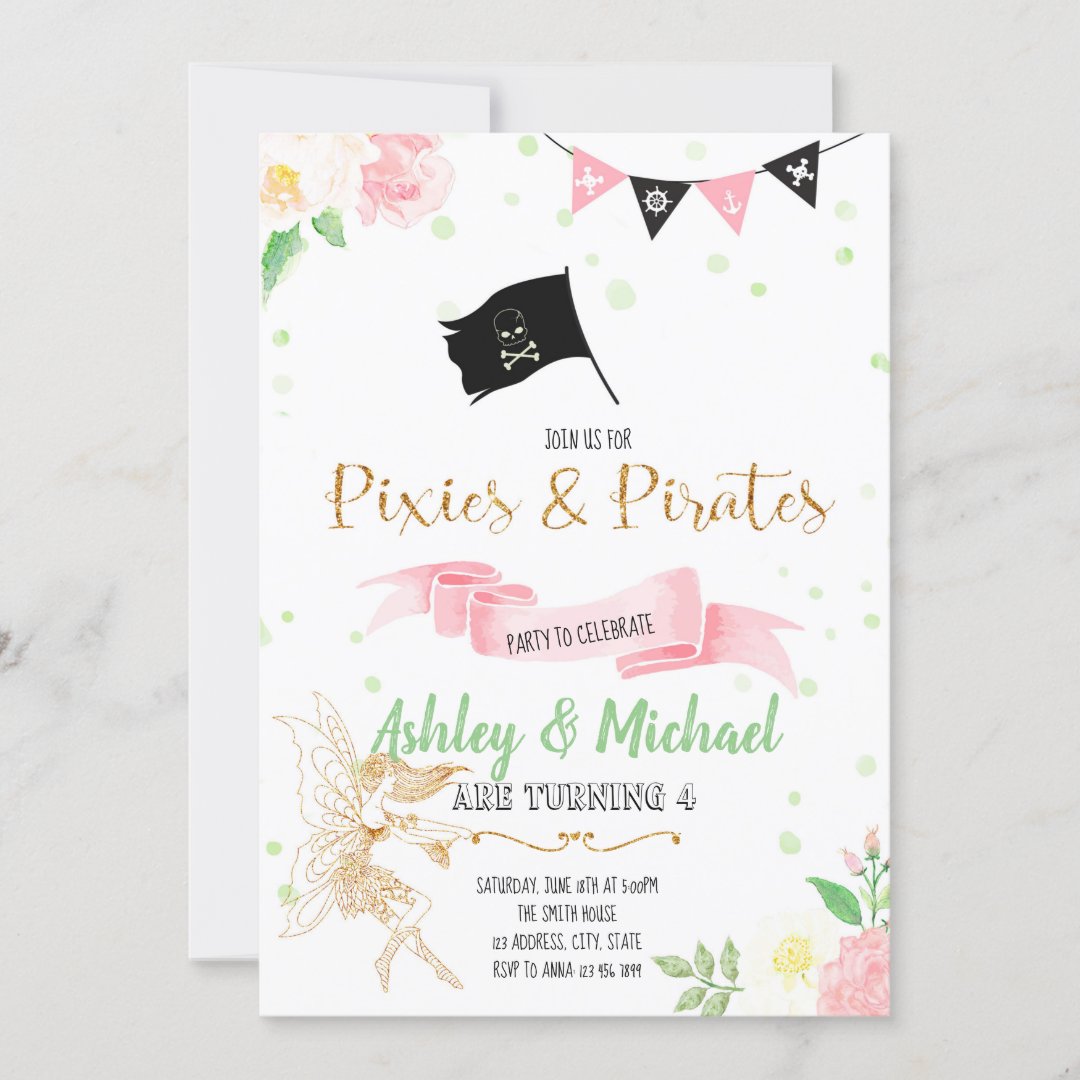 Fairy and pirate party invitation | Zazzle