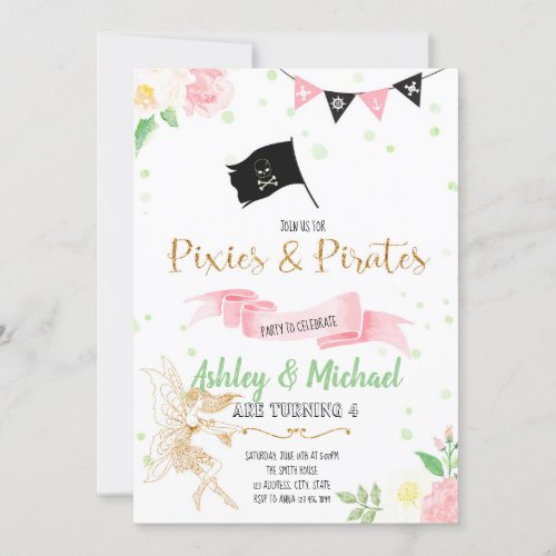 Fairy and pirate party invitation