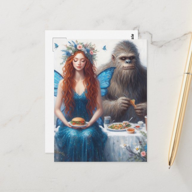 Fairy and Sasquatch Picnic Postcard (Front/Back In Situ)