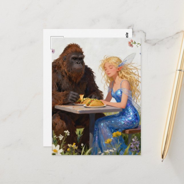 Fairy and Sasquatch Picnic Postcard (Front/Back In Situ)