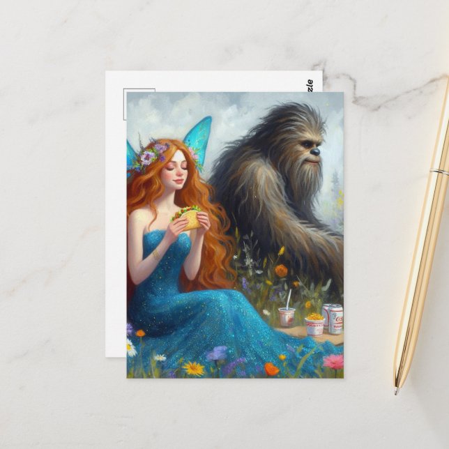 Fairy and Sasquatch Picnic Postcard (Front/Back In Situ)