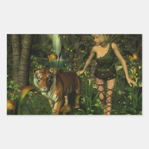 Fairy and Tiger in the Jungle Rectangular Sticker