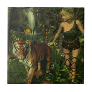 Fairy and Tiger in the Jungle Tile