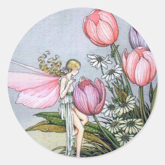 Fairy and Tulips Round Stickers (Front)