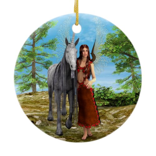 Fairy and Unicorn Ceramic Ornament