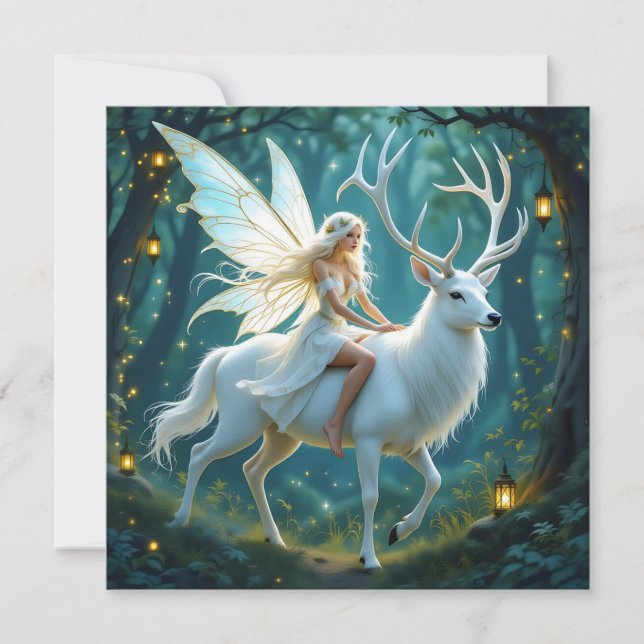 Fairy and White Deer Magical Forest Card (Front)