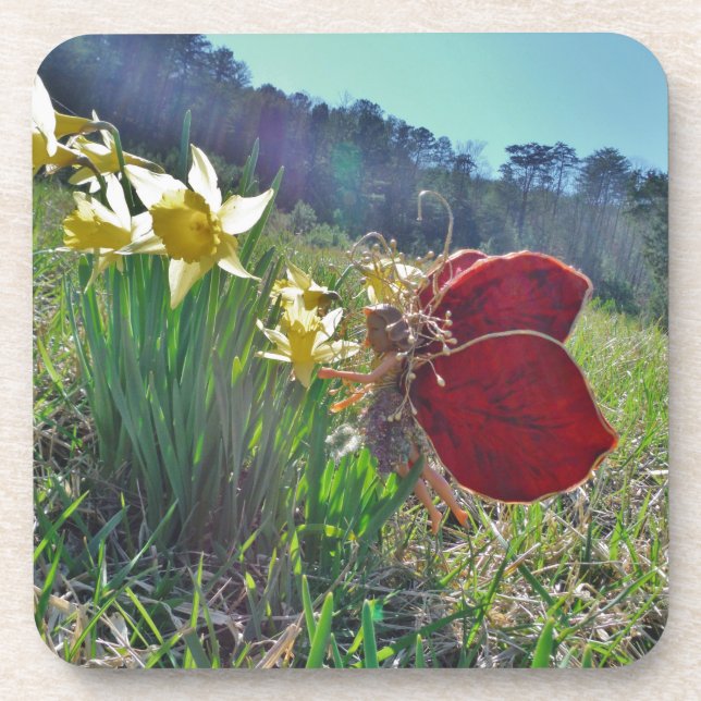 Fairy and yellow flowers drink coaster (Front)