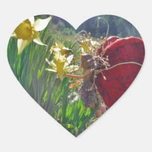 Fairy and yellow flowers heart sticker