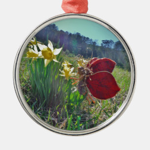 Fairy and yellow flowers metal ornament