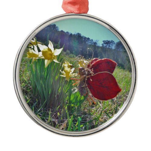 Fairy and yellow flowers metal ornament