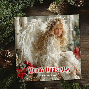 Fairy angelic angel red gold festive enchanting holiday card