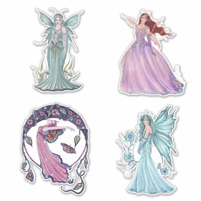 Fairy art with flowers and moon by Renee Lavoie Sticker (Front)