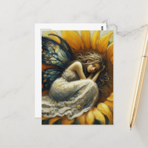 Fairy Asleep on a Sunflower Postcard