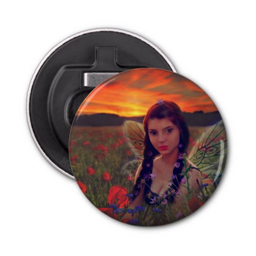 Fairy at Sunset in a field of poppies Fantasy Art Bottle Opener